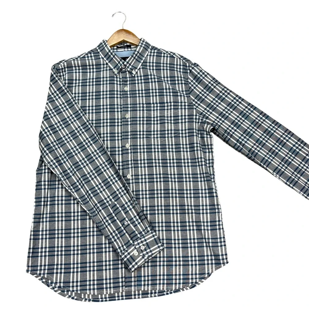 Banana Republic Button Down Shirt Mens Large Burgundy Gingham Check Long Sleeve‎